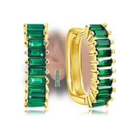 Gold U Shaped Hoop Earrings for Women - Sterling Silver Loop Earrings Trendy Hypoallergenic Green Cubic Zirconia U Hoop Earrings Fashion Classic Earrings Gift for Her Mom Wife Birthday Valentine's Day