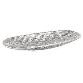 Helio Ceramic Platter by Torre & Tagus - Ceramic Silver Platter for Decor | Faux Fruit Bowl for Centerpiece Display | Handcrafted with a Dimpled Pattern & Non-Tarnishing Finish | 1.75” Tall, Silver