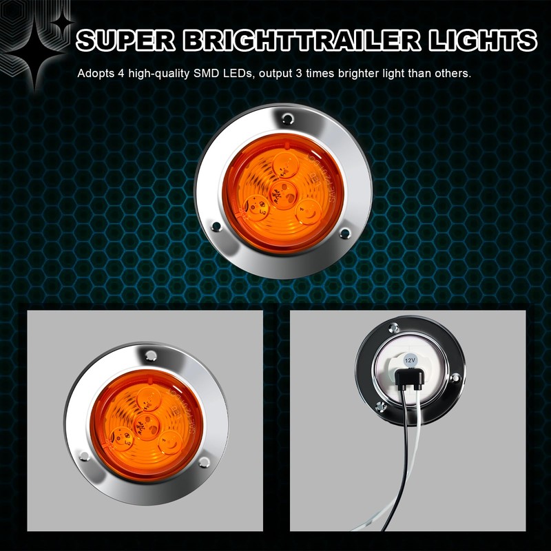 Wodvyss 10-Pack Red 2" 4 LED Round Trailer Side Marker