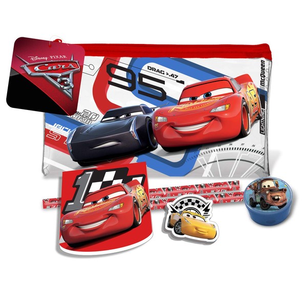 Cars 3 015608155 Stationery Set in Transparent Pencil Pouch, Red