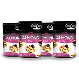 ADELICIOUS Almond Cluster - Botana de Hojuelas de Almendra, Nuez de la India y Arándano. Bolsa de 50 Gramos (Paquete de 4)