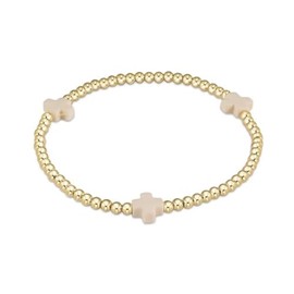 Azusa Sun Colorful Cross Charm Bracelets for Women Men Adjustable Gold Plated Beaded Bracelet Boho Bead Ball Stretch Bracelet Birthday Summer Beach Jewelry - Beige