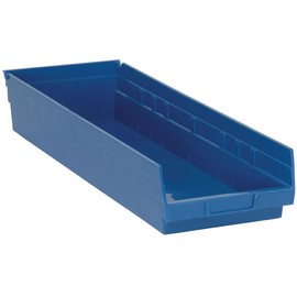 FSE 373-QSB114BLCS Economy Shelf Bin, Nesting, 23-5/8"L x 8-3/8"W x 4"H, (7) Divider Slots, Rear hanglock, Molded-in Label Holder, Blue