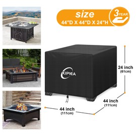 Kipiea Outdoor Square Fire Pit Covers Heavy Duty - 100% Waterproof Fabric with 4 Buckles for 22-44" Fire Pit Table