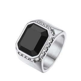 Richsteel Black Onyx Ring Men Jewellery Signet Rings Silver Mens Cool Rings Size V 1/2