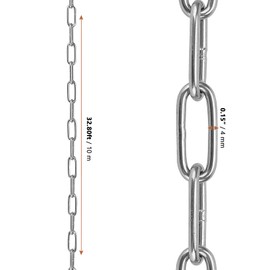 LEXININ 5/32 Inch x 32 Feet Stainless Steel Coil Chain Link, 4mm x 10m Proof Coil Chain, Metal Safety Chain Decorative Welded Chain Links for Hanging Plants, Trailer, Drying Clothes