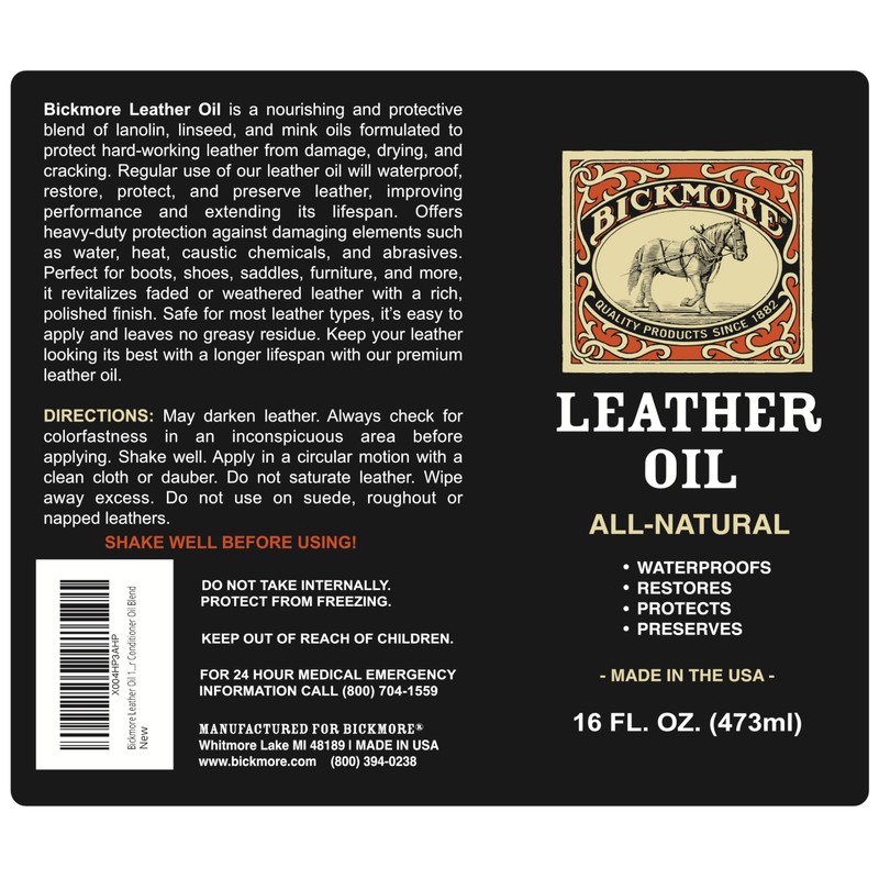 Bickmore Leather Oil Leather Conditioner 16oz | Waterproofs, Protects, and