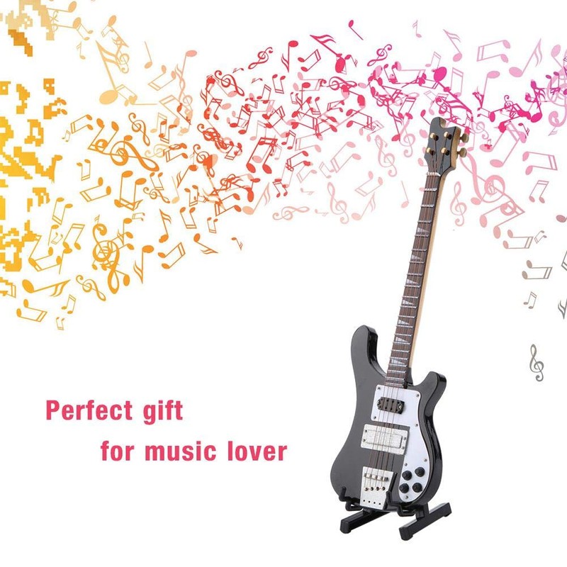 Hongzer Guitar Instrument, Black Miniature Bass Guitar Replica with Stand