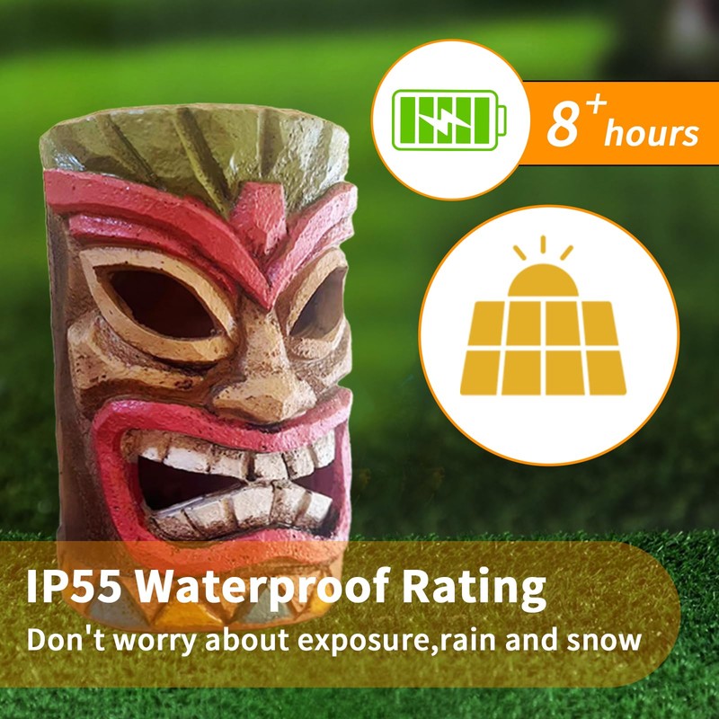 qzzwbbtc Tiki Head Solar Statue Light for Garden Decor and