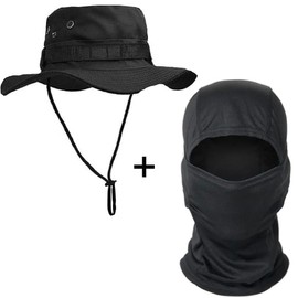 Black Tactical Boonie Hat and Balaclava Set Face Mask Head Cover Airsoft Military MTP