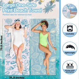 2 Pack Coastal Ocean Starfish Sea Shell Coquette Bow Pattern Beach Towel Microfiber Thin Lightweight Quick Dry Oversized Swim Towels Beach Accessories Necessities for Pool Camping Travel 32x71 inch