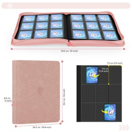 Deoyibu Card Binder with 9 Pockets, Trading Card Binder for 360 Trading Cards, Double-Sided Collectable Album with Zip, Card Folder for MTG, TCG, Playing Cards, Sports Cards, Pink