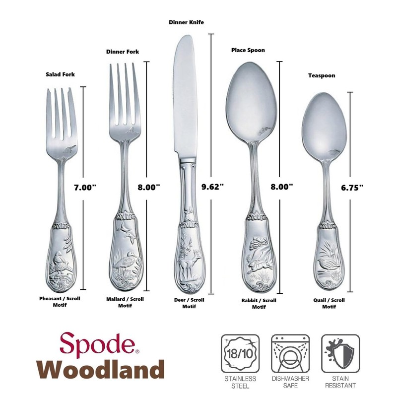 Spode Woodland 18/10 Stainless Steel 5pc. Place Setting (Service for