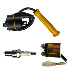 Ignition Coil and Start Relay & Spark Plug with Cap Replacement for Honda Rancher 420 QINLANAP TRX420 30510-HP5-601 2007-2013