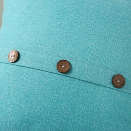 HAUSSY Turquoise Linen Decorative Throw Pillow Covers 20x20 Inch Set of 2,Square Cushion Case with 3 Vintage Buttons,Modern Farmhouse Home Decor for Couch,Bed