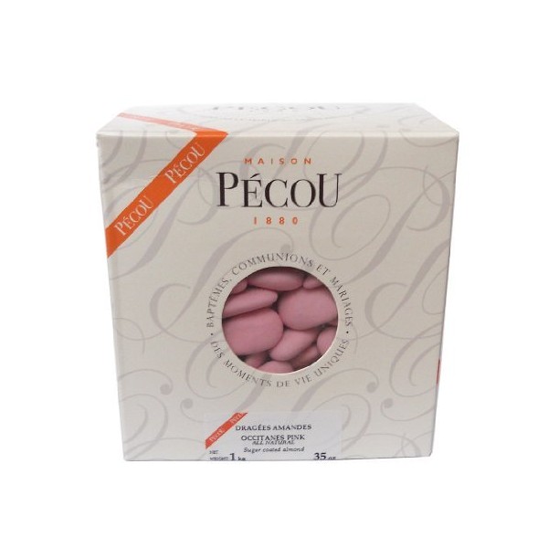 French Almond Dragees (French Jordan Almonds), Pink color 1kg (2.2lbs)