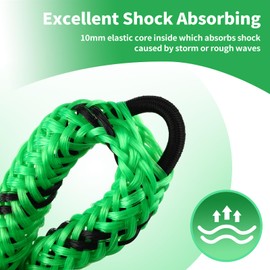 2 Pcs Boat Bungee Dock Lines, 4 Feet Mooring Rope for Docking Stretches to 6 Feet, Mooring Line Boat Accessories Docking Ropes PWC Dock Ties for Boats with a Hook (Green and Black)
