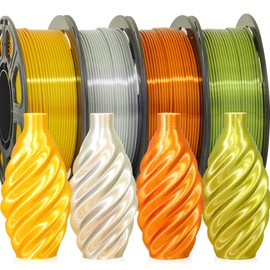 OEM MIKA3D Silk Shiny PLA Filament 4 Metallic Colors 3D Printer Filament Bundle Pack: Shiny Metallic Gold/Silver/Copper/Bronze, Each Spool 250g, 4 Spools Packed, Total 1Kg 1.75mm 3D Printing Material