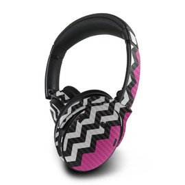 MightySkins Carbon Fiber Skin Compatible with Bose QuietComfort 45 Headphones Hot Pink Chevron | Protective, Durable Textured Carbon Fiber Finish | Easy to Apply