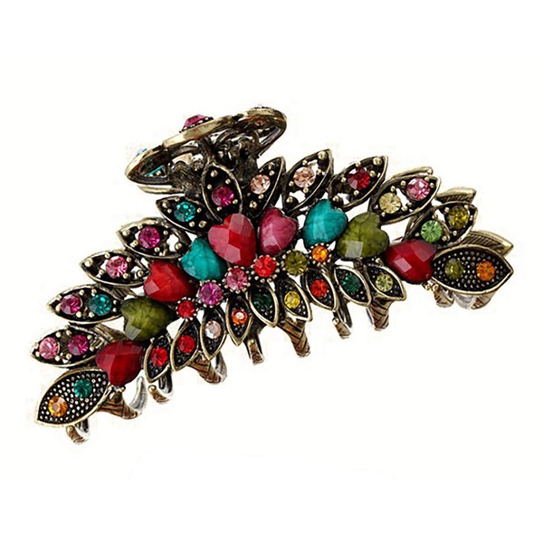 Women Lady Retro Flowers Hair Claw Clip Vintage Alloy Rhinestone Non-Slip Hair Jaw Clips Hairpin Large Hair Updo Grip Bath Accessories for Thick Hair Fancy Hair Clamp (Colourful)