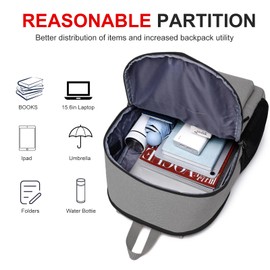 Liokesa Casual Laptop Backpack,School Backpack Large Bookbag with USB for High School College Students Office Business, Grey