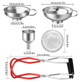 Multifunctional Kitchen Filling Funnel Set, Jam Funnel, Stainless Steel Funnel with Preserving Jars Lifter and Filter, Funnel for Filling Liquids, Wine and Sauces