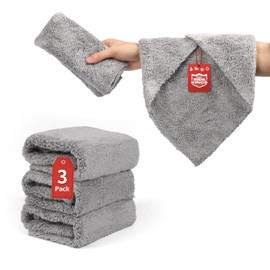 RIDE KINGS Microfiber Car Towels,16" x 16" Upgraded 450gsm Ultra-Thick,Detailing Supplies for Car and Home Polishing Washing,Car Cleaning Exterior Interior Rags|Grey 3-Pack
