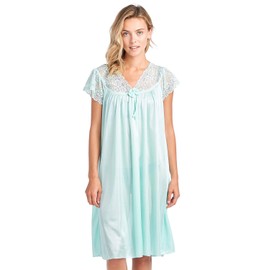 Casual Nights Women's Fancy Lace Neckline Silky Tricot Nightgown - Mint Green - X-Large