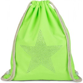 styleBREAKER Turnbeutel mit Strass Stern Applikation, Glitzerstein Rucksack, Beutel, Unisex 02012123, Farbe:Neongrün