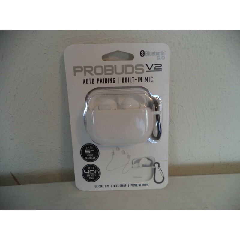 ProBuds V2 Auto Pairing. Built-In Mic Earbuds. White Color.