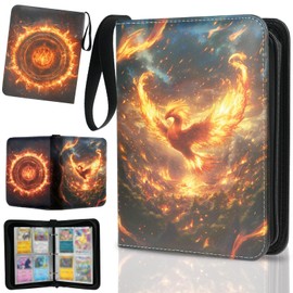 Trading Card Binder 4 Pocket, Collectible Trading Card Albums Fits 400 Cards with 50 Removable Sleeves,Waterproof Card Holder Album for TCG, MTG, Sports Cards(Phoenix, 400P)