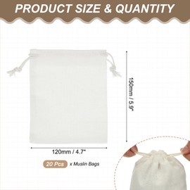 PATIKIL Muslin Bags Cotton 5.9"x4.7" Drawstring Bags Reusable Produce Bags for Bulk Food Storage Fabric Bags Cloth Bags, 20 Pcs
