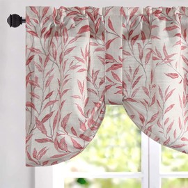 VOGOL Tie Up Valances for Windows of Kitchen, Lovely Leaf Print Tie-up Adjustable Valance for Small Windows, Rod Pocket, 52x18, One Panel, Red Leaves