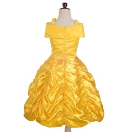 Lito Angels Beauty and the Beast Costume Princess Belle Iconic Fancy Dress Up Gold Gown with Accessories for Kids Girls Age 8-9 Years