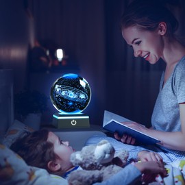 JANARARY 3D Solar System Crystal Ball with LED Touch Base for Teen Bedroom Decor, Space Lamp with 7 Color Changing, Room Decor for Teen Boys and Girls, Solar System Globe Light