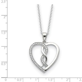 Rhodium Plated Sterling Silver & CZ Hearts Joined Together Necklace, 18 Inch
