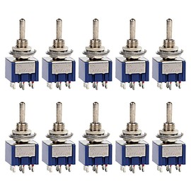 ETOPARS Pack of 10 Blue Mini Miniature Toggle Switch ON-ON 6A 125V / 3A 250V 6 Contacts DPDT 2 Position Car Dashboard Rocker Switch Solder Connection