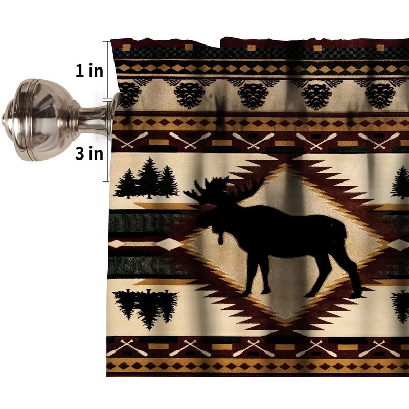 Rustic Moose Deer Window Valance,Vintage Country Style Pine Tree Elk