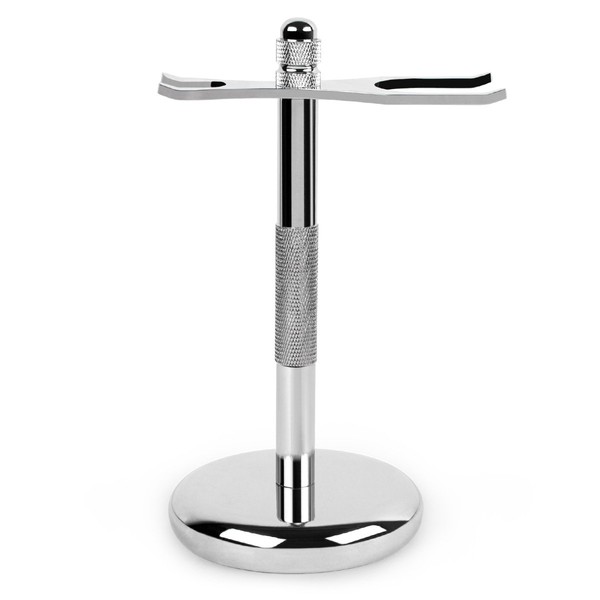 QShave Deluxe Chrome Razor and Brush Stand Holder, Prolong The Life of Your Shaving Brush, 2 Prongs