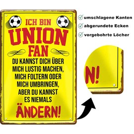 Metal Sign with German Text "Ich Bin Union Fan" [German Language] 20 x 30 cm