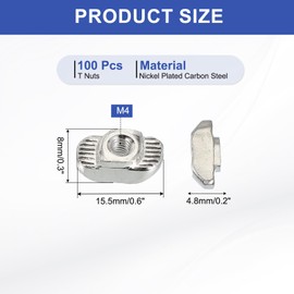 PATIKIL 3030 Series M4 t Nuts, 100pcs t Slot Nut Hammer Head Fastener Nut, Nickel Plated Carbon Steel Nut for Aluminum Profile l Silver