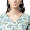 FIORRA Kurta acampanada de algodón puro con pantalón para mujer,
