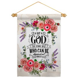 If God Is For Us Garden Flag Set Wood Dowel Religious Bible Verses Bless Faith Thank Hope Pray Christian Religion Small Decorative Gift Yard House Banner Double-Sided Made In USA 13 X 18.5