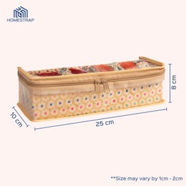 HomeStrap Set of 3 Brocade Design Single Rod Storage Bangle Box for Women/Chudi Organizer Holder with Transparent Top (Golden)(Featured on Shark Tank)