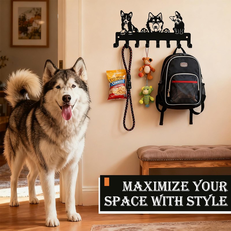 Dog Leash Holder for Wall with 8 Hooks, Heavy Duty