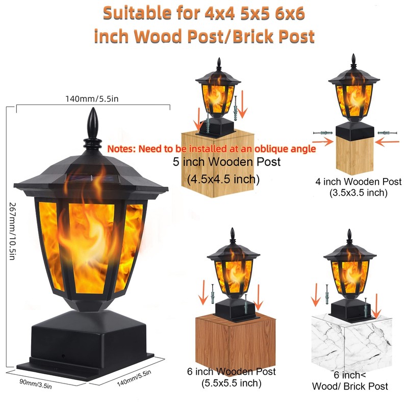 Dynaming Solar Flame Post Lights Outdoor, Solar Powered Lamps Fence