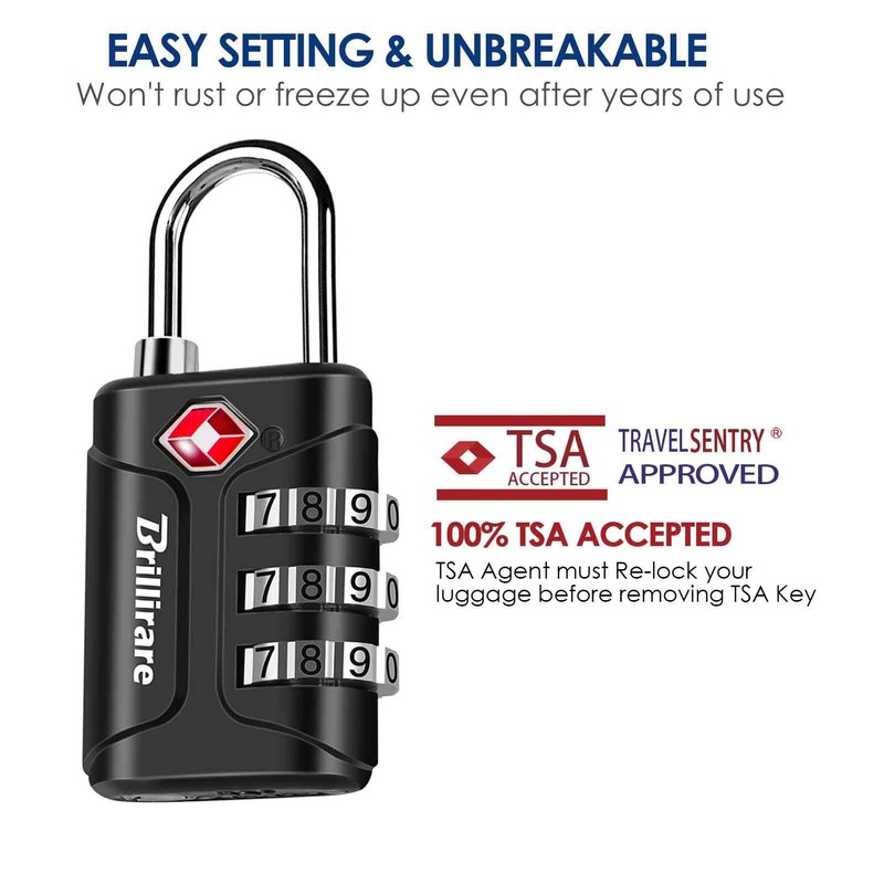 Brillirare 4 Pack TSA Approved Luggage Locks, Combination Travel Padlock,