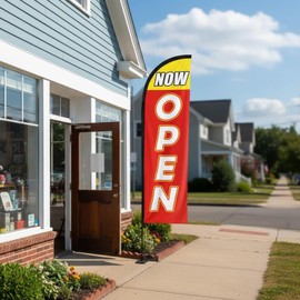 NOW OPEN Feather Flag, 8.2ft NOW OPEN Sign with Aluminum Pole and Ground Stake, Commercial Sign for Outside Business Swooper Flag Advertisng Feather Banner