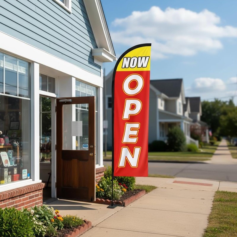 NOW OPEN Feather Flag, 8.2ft NOW OPEN Sign with Aluminum