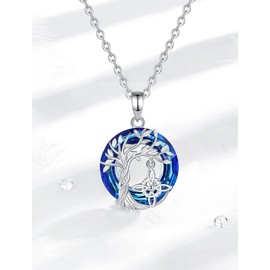 INFUSEU Witch Knot Tree of Life Necklace Circle Austrian Crystal Blue Pendant for Women Nudo De Brujas Amuleto De Protection 925 Sterling Silver Witchy Wiccan Pagan Jewelry Teen Girls Small Blue Gifts